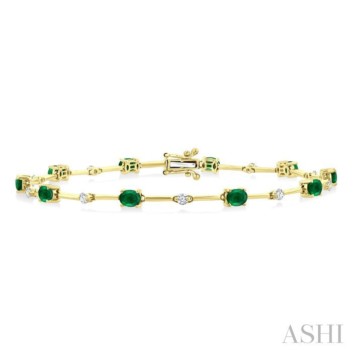 Oval Shape Bar Link Gemstone & Diamond Bracelet