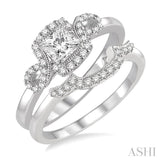 1/2 ctw Diamond Wedding Set with 3/8 ctw Princess Cut Engagement Ring and 1/10 ctw Wedding Band in 14K White Gold