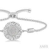 1/20 ctw Circular Lattice Medallion Round Cut Diamond Sterling Silver Lariat Bracelet