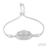 1/20 ctw Circular Lattice Medallion Round Cut Diamond Sterling Silver Lariat Bracelet