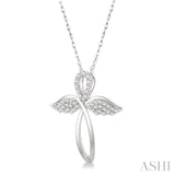 1/6 ctw Angel Wing Round Cut Diamond Cross Pendant With Chain in 10K White Gold