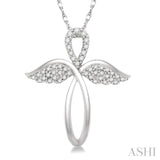 1/6 ctw Angel Wing Round Cut Diamond Cross Pendant With Chain in 10K White Gold