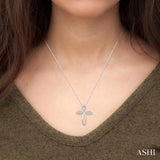 1/6 ctw Angel Wing Round Cut Diamond Cross Pendant With Chain in 10K White Gold