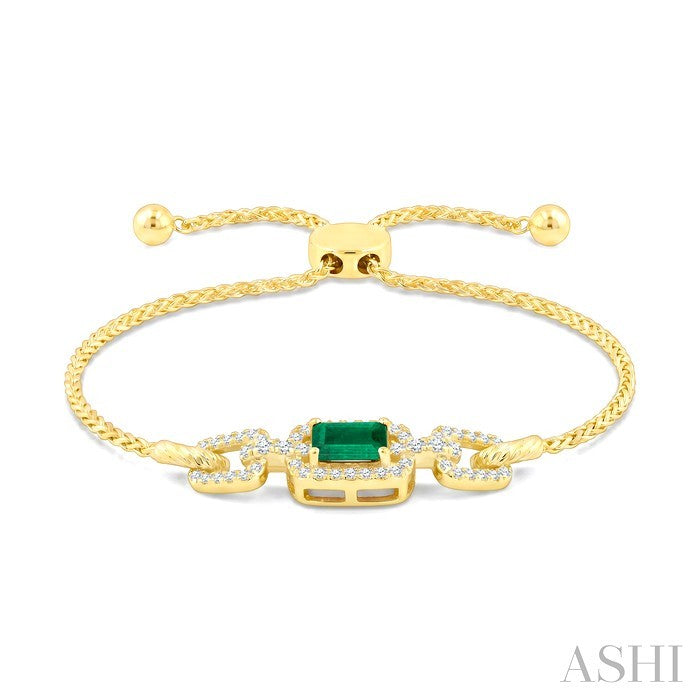 Emerald Shape Gemstone & Diamond Lariat Bracelet
