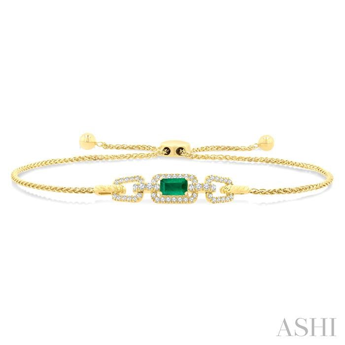 Emerald Shape Gemstone & Diamond Lariat Bracelet