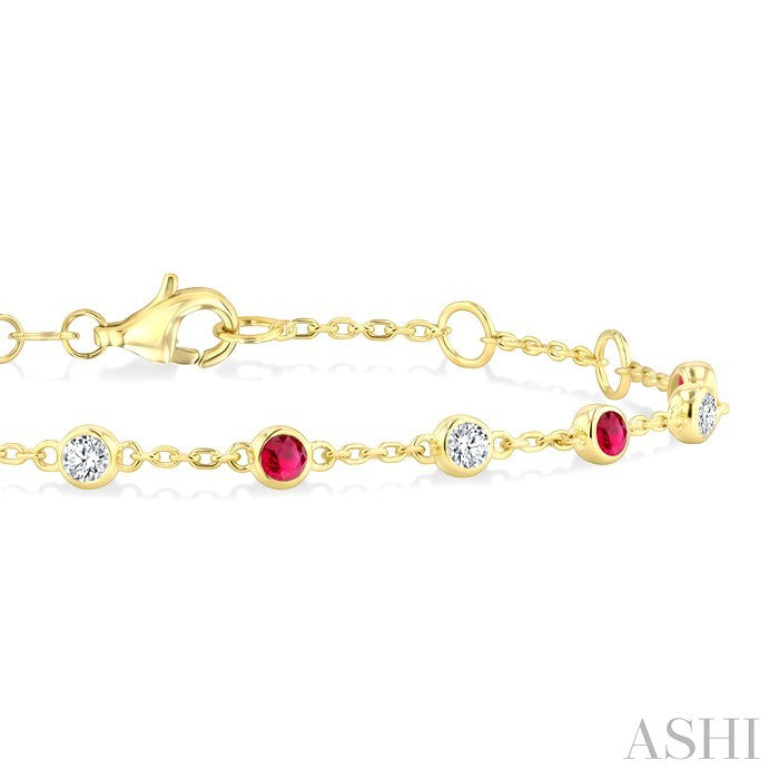Bezel Gemstone & Diamond Station Chain Bracelet