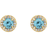 14K Yellow 4 mm Natural Blue Zircon & 1/10 CTW Natural Diamond Earrings