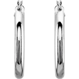 14K White 25 mm Tube Hoop Earrings