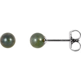 14K White 4 mm Cultured Black Akoya Pearl Earrings