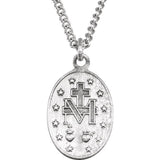 Sterling Silver 15x11 mm Oval Miraculous Medal 18" Necklace