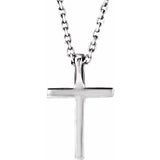 14K White Natural Swiss Blue Topaz Petite Cross 16" Necklace