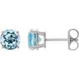 14K White 4 mm Natural Sky Blue Topaz Stud Earrings