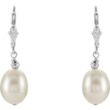 Sterling Silver 9-9.5 mm Cultured White Freshwater Pearl Earrings