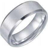 White Tungsten 8 mm Beveled-Edge Comfort-Fit Band Size 10.5