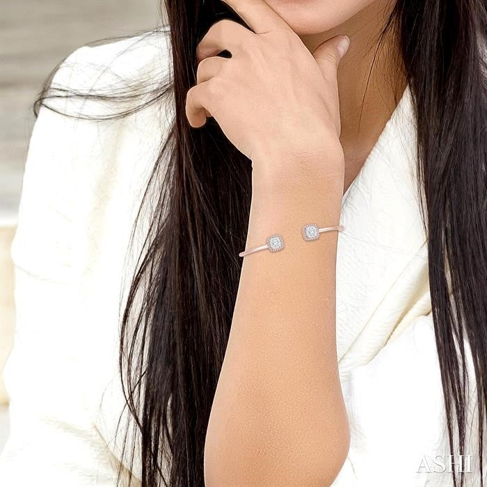 Stackable Cushion Shape Halo Lovebright Essential Diamond Open Cuff Bangle