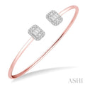 Stackable Emerald Shape Halo Fusion Diamond Open Cuff Bangle