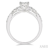 1/2 Ctw Oval Shape Center Criss Cross Carved Shank Lovebright Round Cut Diamond Engagement Ring in 14K White Gold