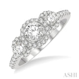 1.00 ctw Past, Present & Future Diamond Engagement Ring With 3/8 ct Round Cut Center Stone in 14K White Gold