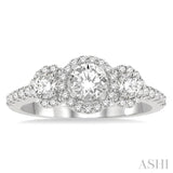 1.00 ctw Past, Present & Future Diamond Engagement Ring With 3/8 ct Round Cut Center Stone in 14K White Gold