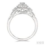 5/8 ctw Split Twisted Shank Round Cut Diamond Engagement Ring With 1/4 ct Oval Cut Center Stone in 14K White Gold