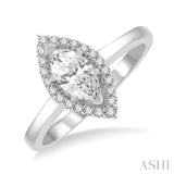 5/8 ctw Round Cut Diamond Engagement Ring With 1/2 ct Marquise Cut Center Stone in 14K White Gold