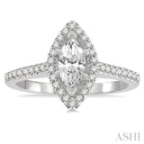 3/4 ctw Round Cut Diamond Engagement Ring With 1/2 ct Marquise Cut Center Stone in 14K White Gold