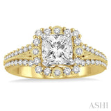 1.00 ctw Diamond Engagement Ring with 1/2 ct Princess Cut Center Stone in 14K Yellow and White Gold