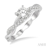 5/8 ctw Round Center Diamond Twisted Ladies Engagement Ring with 1/2 Ct Round Cut Center Stone in 14K White Gold