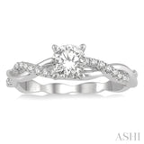 5/8 ctw Round Center Diamond Twisted Ladies Engagement Ring with 1/2 Ct Round Cut Center Stone in 14K White Gold