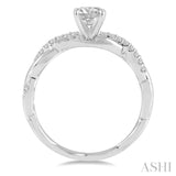 5/8 ctw Round Center Diamond Twisted Ladies Engagement Ring with 1/2 Ct Round Cut Center Stone in 14K White Gold