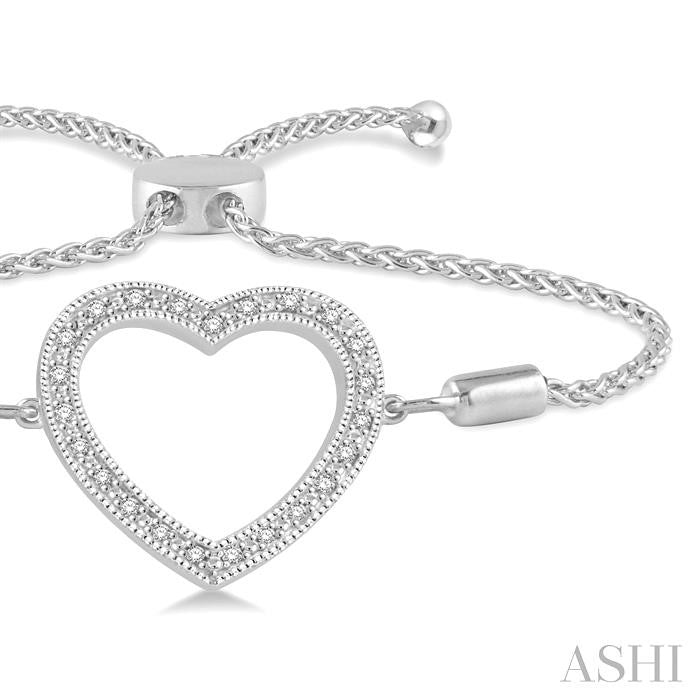 Silver Heart Shape Diamond Lariat Bracelet
