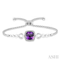 Silver Cushion Shape Gemstone & Diamond Lariat Bracelet