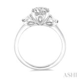 1/2 ctw Baguette and Round Cut Diamond Ladies Engagement Ring with 1/3 Ct Round Cut Center Stone in 14K White Gold