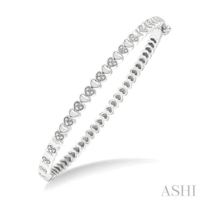 Silver Puffed Heart Shape Diamond Bangle