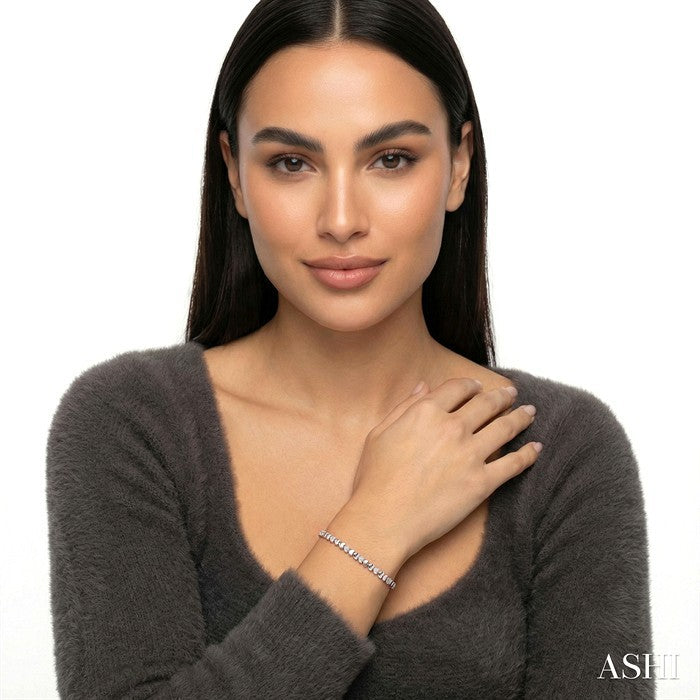 Silver Puffed Heart Shape Diamond Bracelet