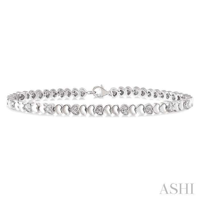 Silver Puffed Heart Shape Diamond Bracelet
