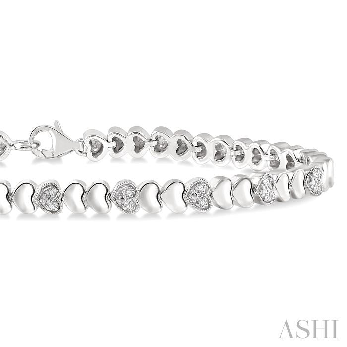 Silver Puffed Heart Shape Diamond Bracelet