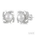 Silver Pearl Swirl Diamond Earrings
