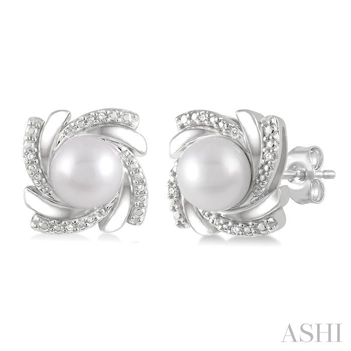 Silver Pearl Swirl Diamond Earrings