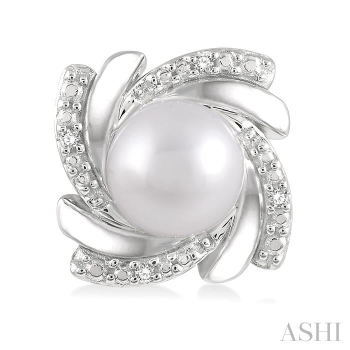 Silver Pearl Swirl Diamond Earrings