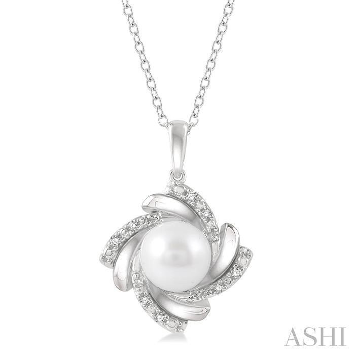 Silver Pearl Swirl Diamond Pendant