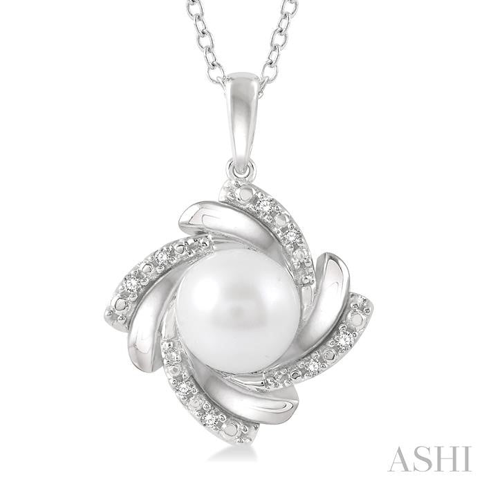 Silver Pearl Swirl Diamond Pendant