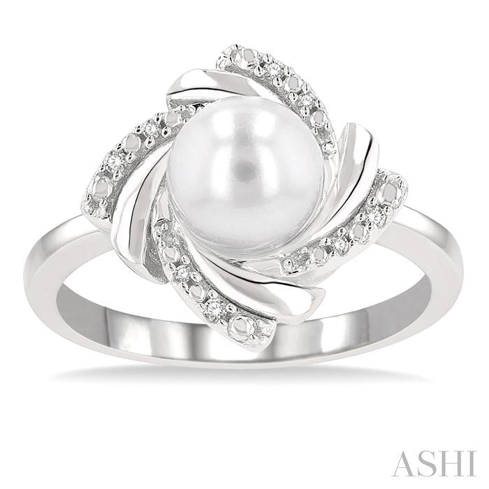 Silver Pearl Swirl Diamond Ring