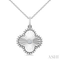 Silver Clover Fluted Medallion Petite Diamond Fashion Pendant