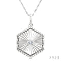 Silver Hexagon Shape Fluted Medallion Diamond Pendant