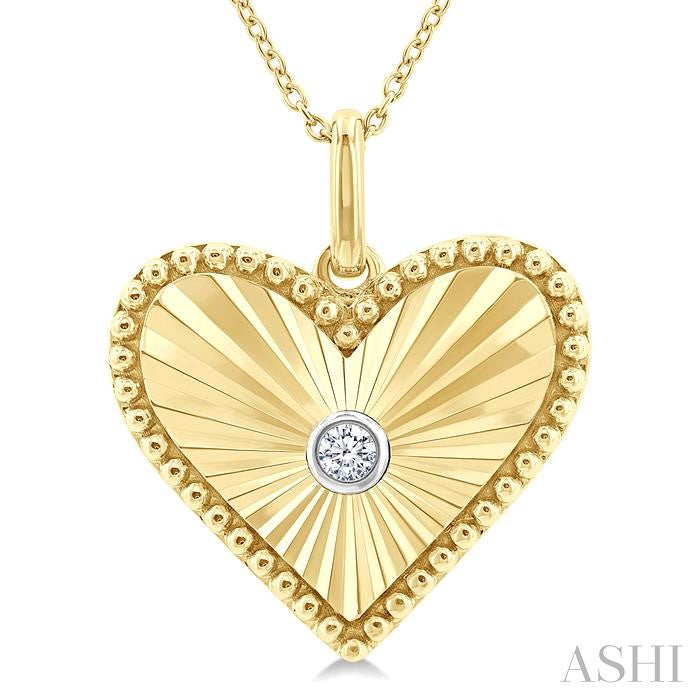 Gold Vermeil Heart Shape Fluted Medallion Diamond Pendant