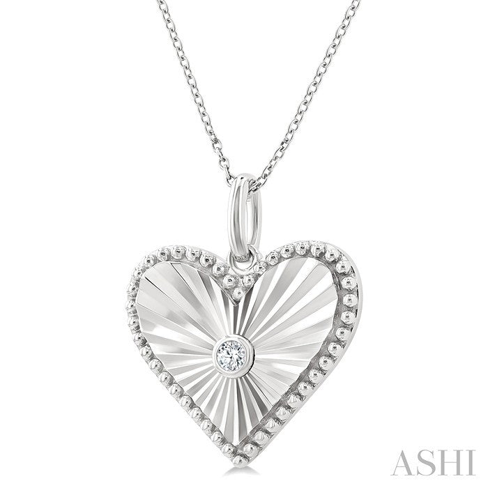 Silver Heart Shape Fluted Medallion Diamond Pendant