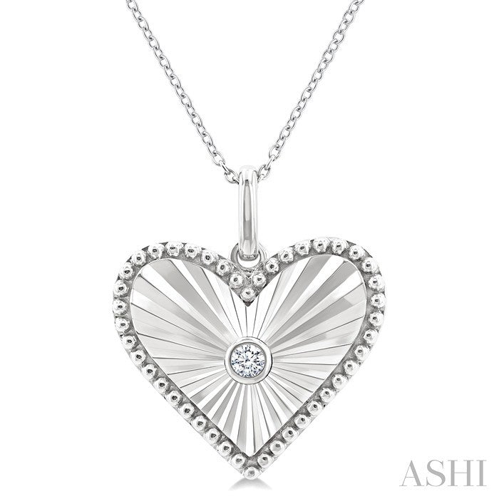 Silver Heart Shape Fluted Medallion Diamond Pendant
