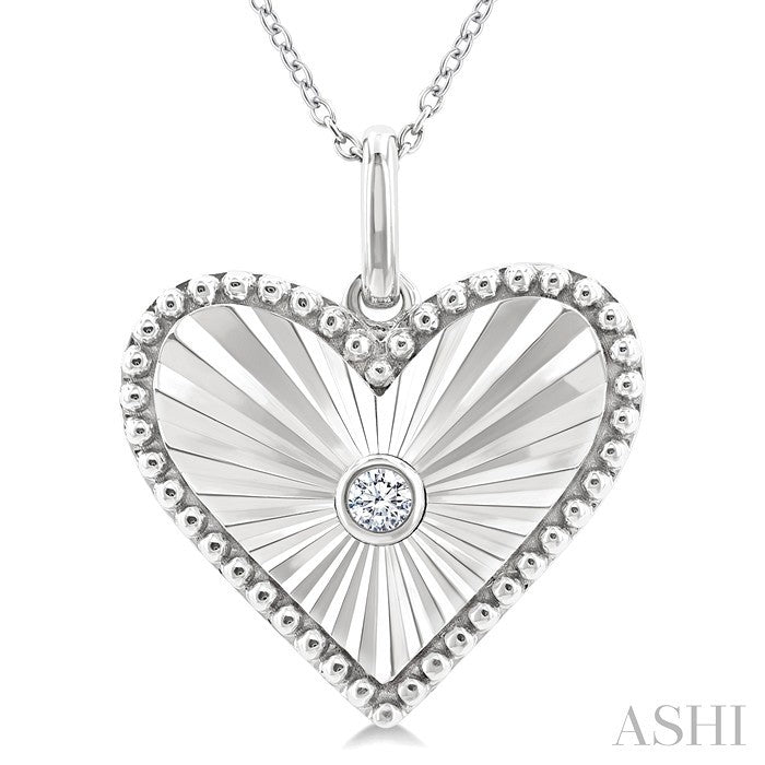 Silver Heart Shape Fluted Medallion Diamond Pendant