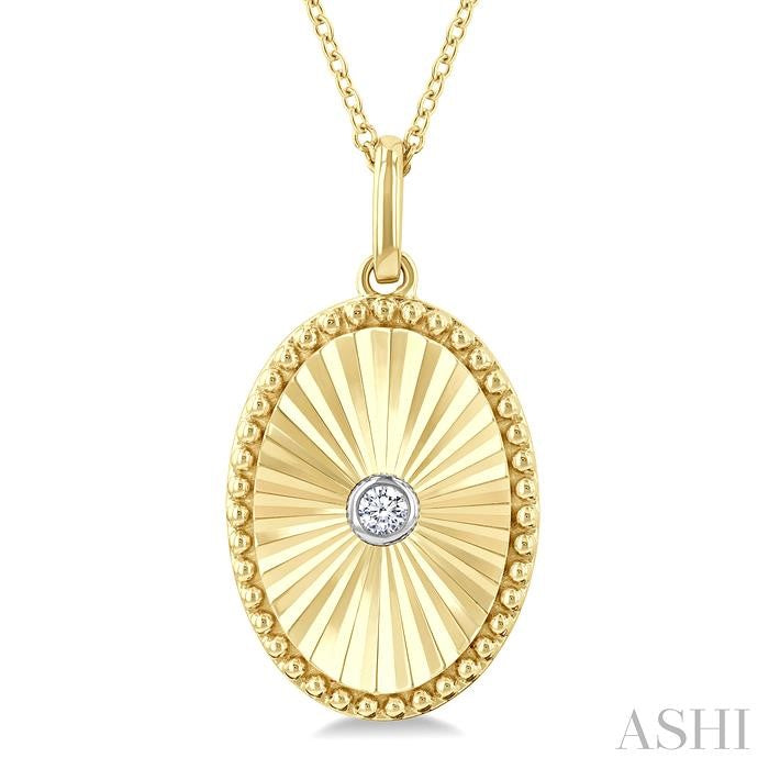Gold Vermeil Oval Shape Fluted Medallion Diamond Pendant